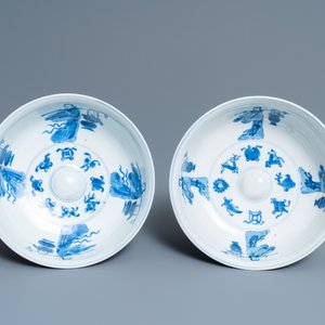 A pair of Chinese blue and white 'immortals' bowls, Kangxi — 照片 6