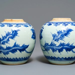A pair of Chinese blue and white jars with floral design, Kangxi — photo 4