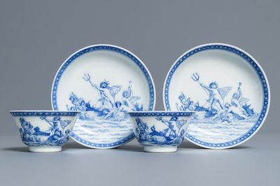 乾隆 青花海王星茶具两套