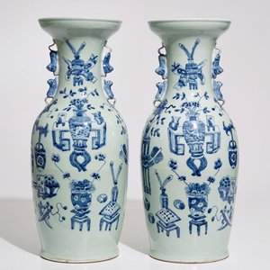 A pair of Chinese blue and white on celadon ground vases, 19th C. — photo 1