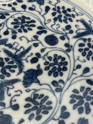 A pair of Chinese blue and white plates with floral design and reticulated border, conical shell mark, Kangxi — 照片 3