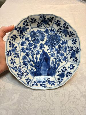 A pair of Chinese blue and white plates with floral design, Ding 鼎 mark, Kangxi — foto 1