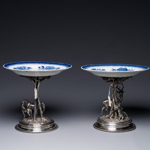 A pair of Chinese blue and white plates with silver-plated 'Alpaca Berndorf' mounts, Jiaqing — 照片 2