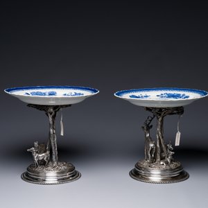 A pair of Chinese blue and white plates with silver-plated 'Alpaca Berndorf' mounts, Jiaqing — 照片 4