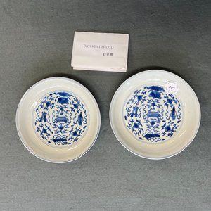 A pair of Chinese blue and white plates with taoist symbols, Kangxi mark and of the period — photo 4