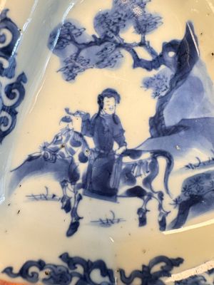 A pair of Chinese blue and white 'Rider on Horseback' sweetmeat dishes, Kangxi — photo 4