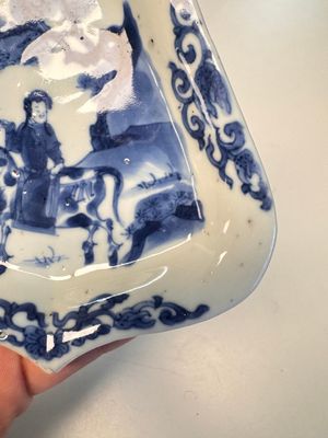 A pair of Chinese blue and white 'Rider on Horseback' sweetmeat dishes, Kangxi — photo 6