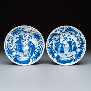 A pair of Chinese blue and white 'Sense of Smell' saucer dishes — 照片 1