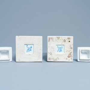 A pair of Chinese blue and white square vases and covers, Kangxi — 照片 7