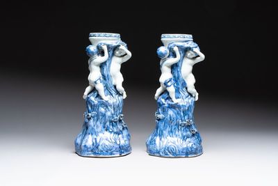 A pair of Chinese blue and white stands after Meissen example, Qianlong