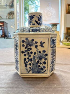 A pair of Chinese blue and white tea caddies and covers, 19th C. — 照片 1