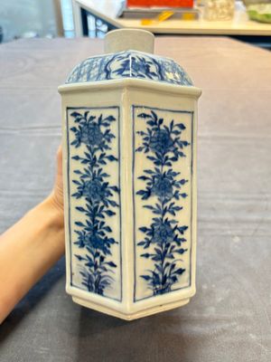 A pair of Chinese blue and white tea caddies and covers, 19th C. — 照片 3