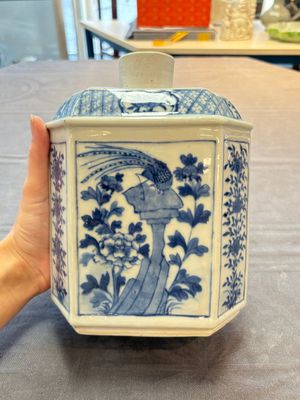 A pair of Chinese blue and white tea caddies and covers, 19th C. — 照片 4