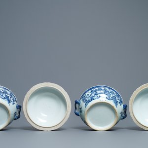 A pair of Chinese blue and white tureens with ladies in a garden, Qianlong — 照片 6