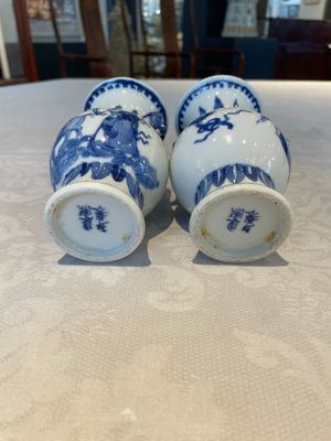 A pair of Chinese blue and white vases, a pair of sancai Buddhist lions, a famille rose ewer and a teapot, 19th C. — photo 12