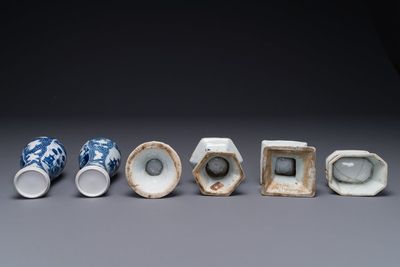 A pair of Chinese blue and white vases and four blue and white, famille rose and Imari-style salts, Kangxi/Qianlong — photo 4