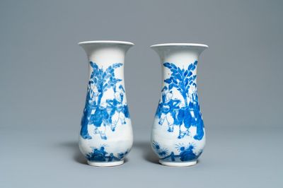 A pair of Chinese blue and white vases, Kangxi mark, 19th C.