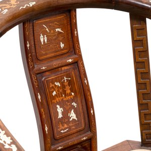 A pair of Chinese bone-inlaid hongmu chairs with dragons and phoenixes design, 20th C. — photo 13