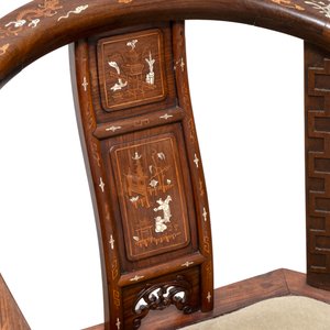 A pair of Chinese bone-inlaid hongmu chairs with dragons and phoenixes design, 20th C. — photo 14