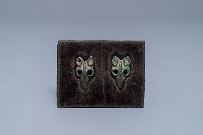 A pair of Chinese bronze ornaments, Tang