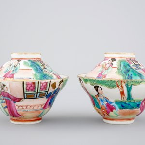 A pair of Chinese Canton famille rose cups, saucers and covers, Daoguang, 19th C. — photo 5