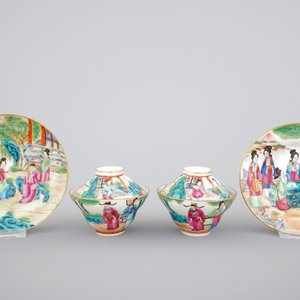 A pair of Chinese Canton famille rose cups, saucers and covers, Daoguang, 19th C. — photo 7