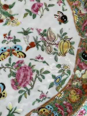 A pair of Chinese Canton famille rose monogrammed plates and a large '100 butterflies' tray, 19th C. — photo 17