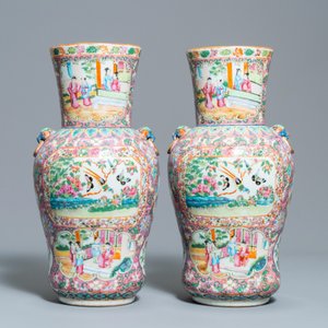 A pair of Chinese Canton famille rose pink-ground vases, 19th C. — 照片 3