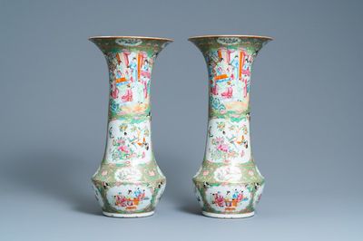 A pair of Chinese Canton famille rose vases, 19th C.