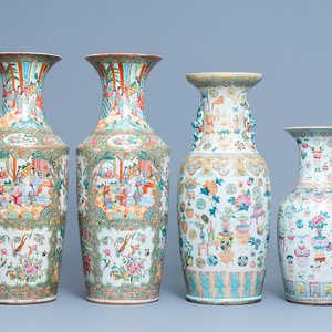 A pair of Chinese Canton famille rose vases and two single vases, 19th C. — 照片 1