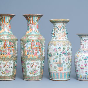 A pair of Chinese Canton famille rose vases and two single vases, 19th C. — 照片 3