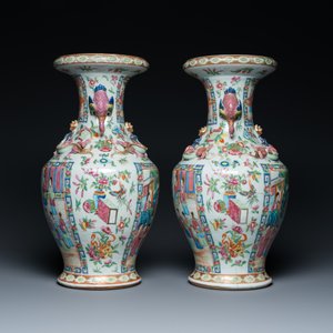 A pair of Chinese Canton famille rose vases with duck-shaped handles, 19th C. — 照片 3
