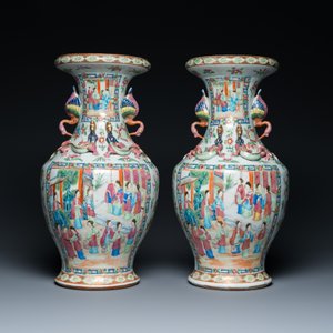 A pair of Chinese Canton famille rose vases with duck-shaped handles, 19th C. — 照片 4