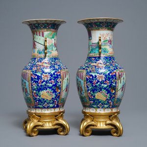A pair of Chinese Canton famille rose vases with gilt bronze mounts, 19th C. — 照片 2