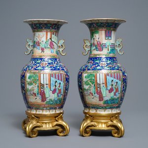 A pair of Chinese Canton famille rose vases with gilt bronze mounts, 19th C. — 照片 3