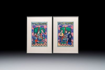 A pair of Chinese Canton pith paper paintings, 19th C.