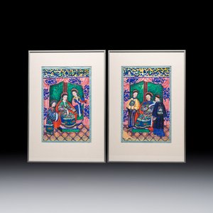 A pair of Chinese Canton pith paper paintings, 19th C. — 照片 1