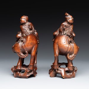 A pair of Chinese carved bamboo groups of a boy riding a buffalo, 19/20th C. — photo 2