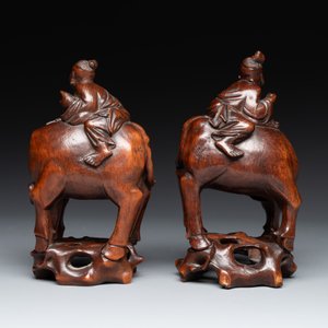 A pair of Chinese carved bamboo groups of a boy riding a buffalo, 19/20th C. — photo 3