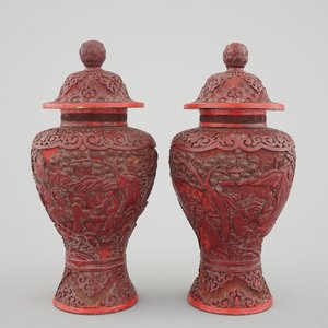 A pair of Chinese carved cinnabar lacquer vases and covers, 18/19th C — photo 1