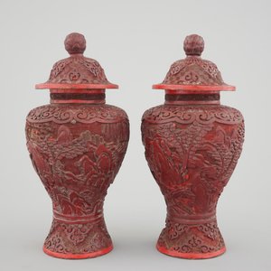 A pair of Chinese carved cinnabar lacquer vases and covers, 18/19th C — photo 2