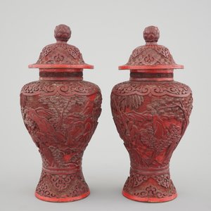 A pair of Chinese carved cinnabar lacquer vases and covers, 18/19th C — photo 4