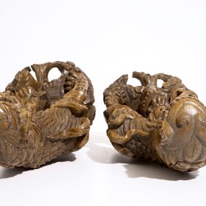A pair of Chinese carved wood figures of temple lions, 19/20th C. — 照片 7