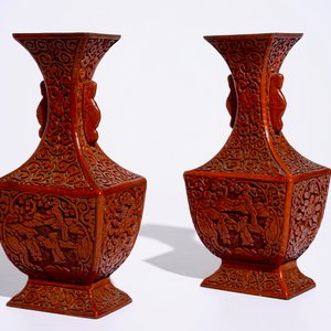 A pair of Chinese cinnabar lacquer vases, 19th C. — photo 1
