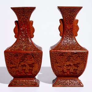 A pair of Chinese cinnabar lacquer vases, 19th C. — photo 2