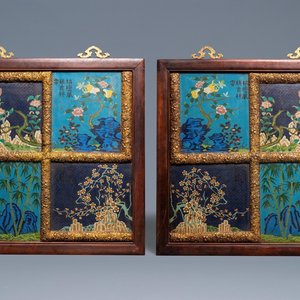 A pair of Chinese cloisonné and gilt bronze inscribed panels, 19/20th C. — photo 1