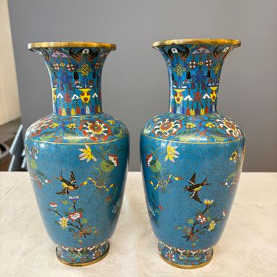 A pair of Chinese cloisonné 'Birds Among Flowering Branches' vases — photo 1