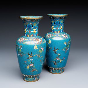 A pair of Chinese cloisonné 'Birds Among Flowering Branches' vases — photo 1