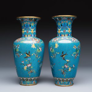 A pair of Chinese cloisonné 'Birds Among Flowering Branches' vases — photo 2