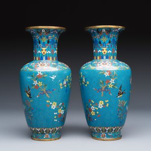 A pair of Chinese cloisonné 'Birds Among Flowering Branches' vases — photo 4